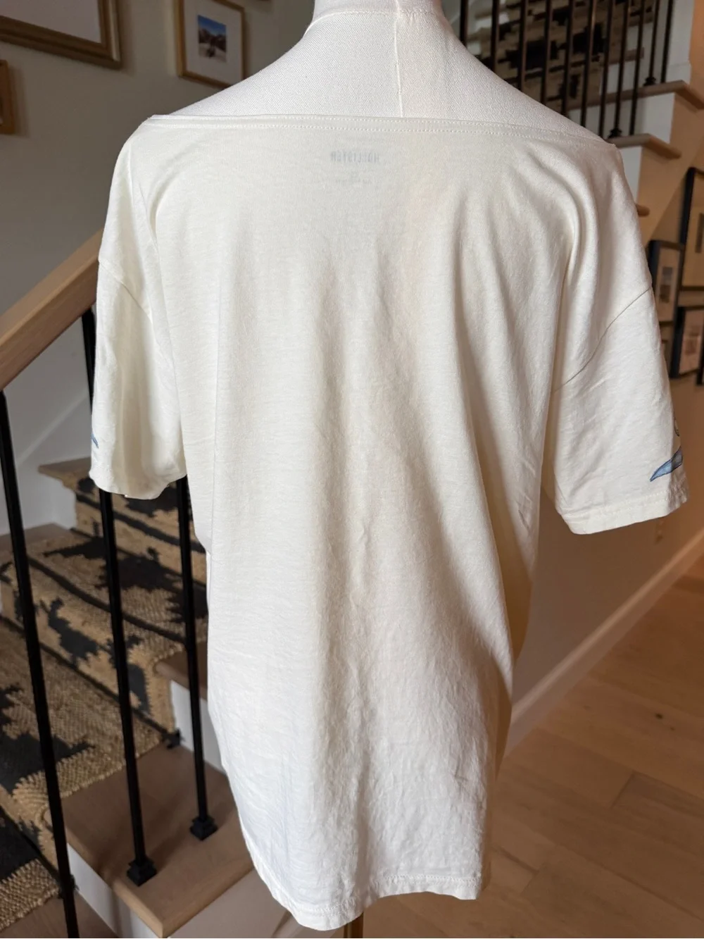 Hollister Blue Toile Graphic Tee XS Off Shoulder Bow Floral Cottagecore - Picture 6 of 7